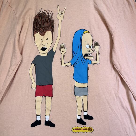 Beavis and Butt-Head Long Sleeve T-Shirt Adult Large Peach MTV 2018 Cotton Blend - Picture 3 of 10